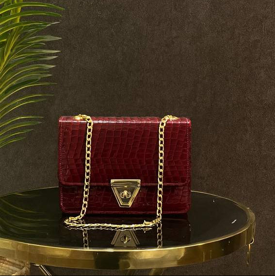 Croc Texture Crossbody - Red Wine