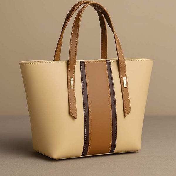 Noir Edge Structured Tote - Beige and Brown